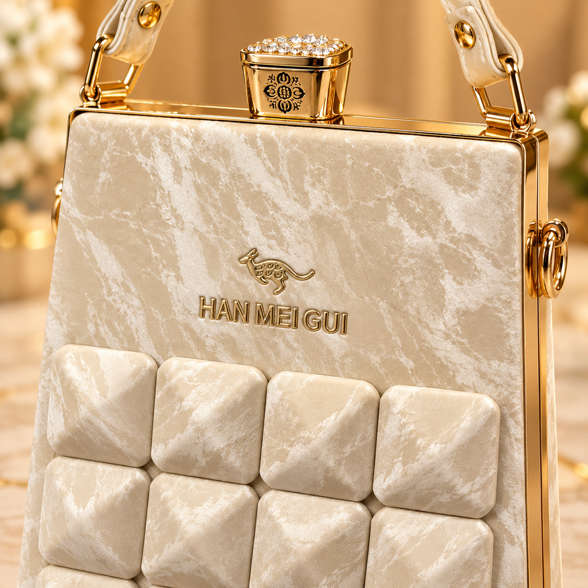 Pearl White Quilted Handbag for Women with Gold Chain Strap