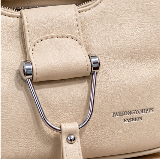 Imported Cream Handbag for Women with Detachable Shoulder Strap