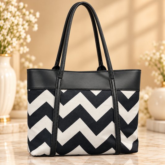 Black & White Chevron Tote Bag