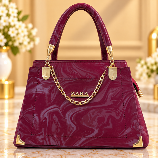 Burgundy Marbled Handbag for Women with Long Strap