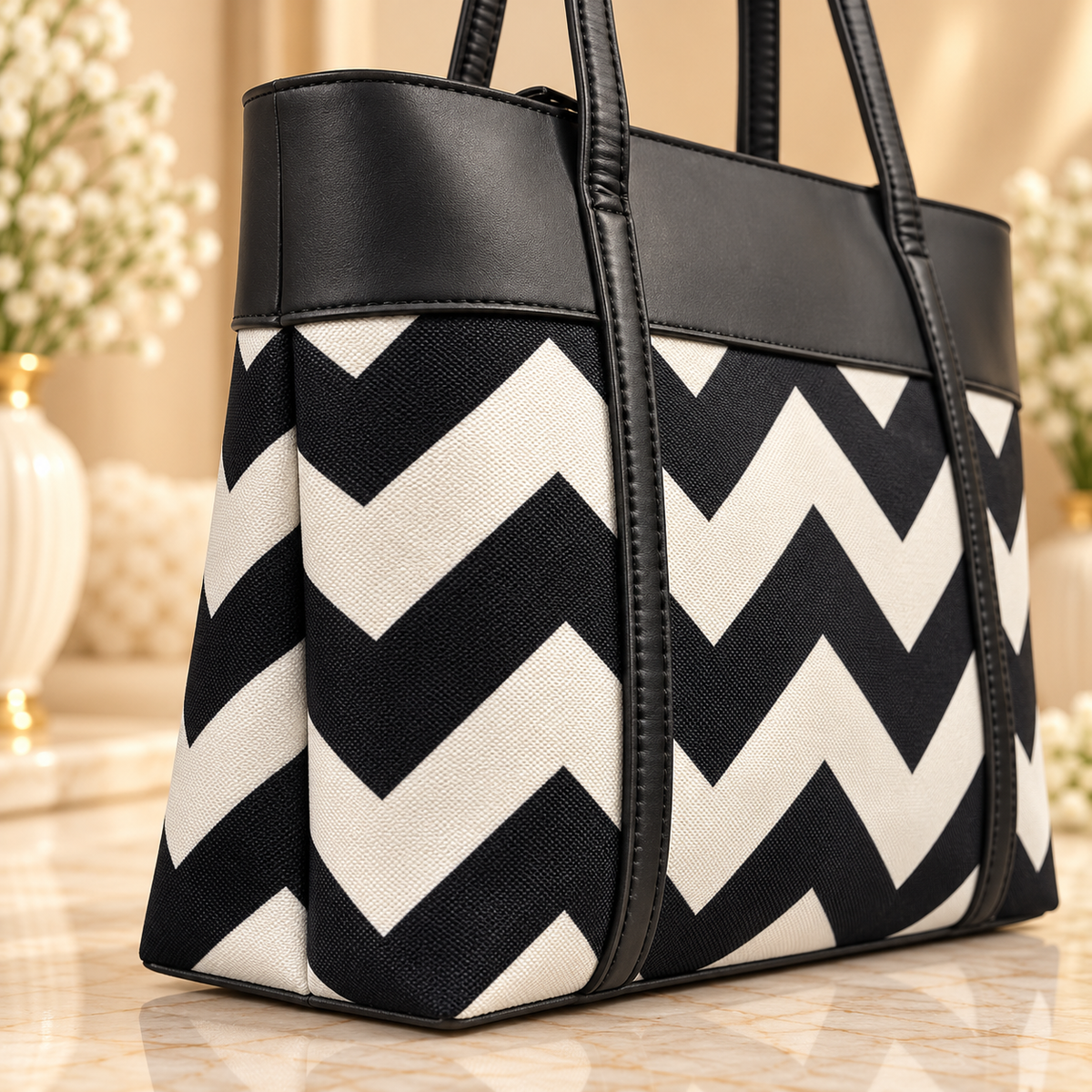 Black & White Chevron Tote Bag