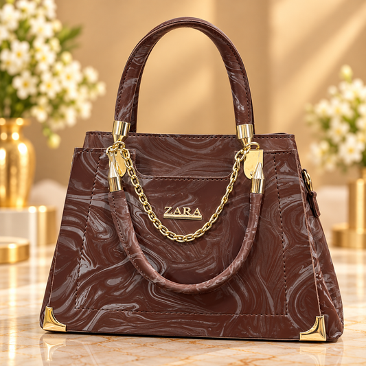 Premium Brown Marbled Handbag – Elegant Everyday Style