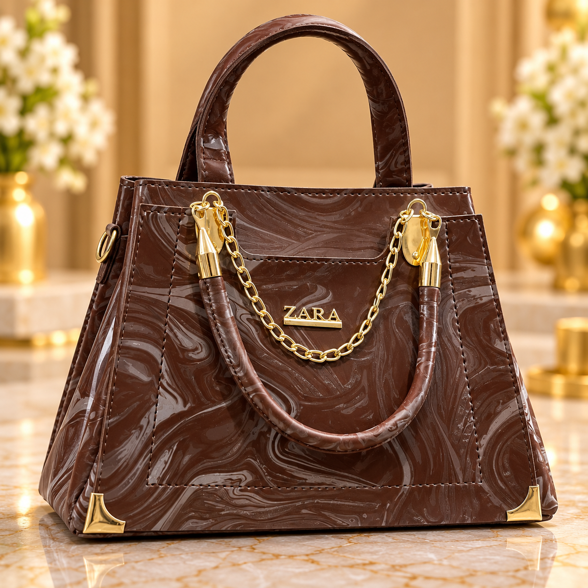 Premium Brown Marbled Handbag – Elegant Everyday Style