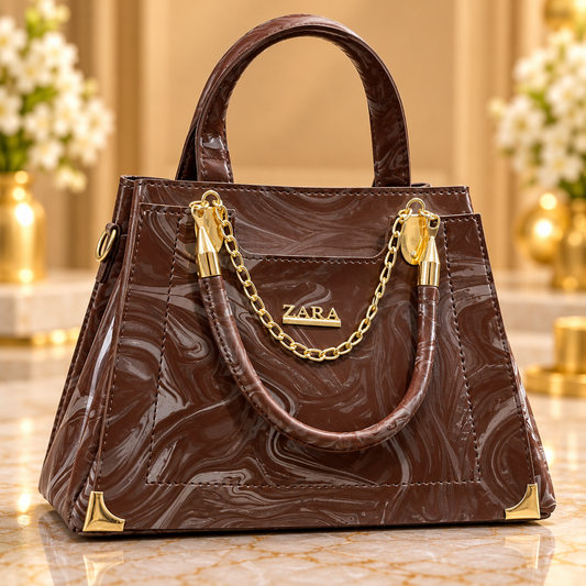 Premium Brown Marbled Handbag – Elegant Everyday Style