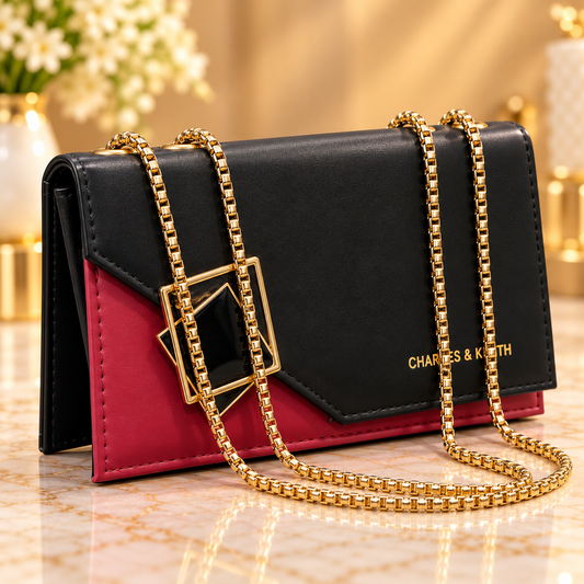 Burgundy Women's Shoulder Bag with Gold Chain Strap