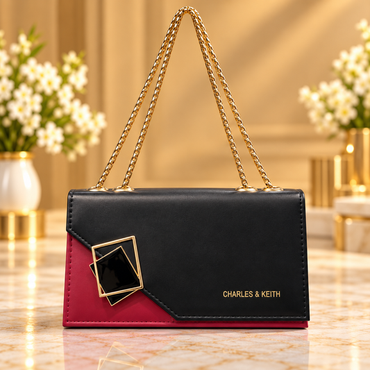 Burgundy Women's Shoulder Bag with Gold Chain Strap