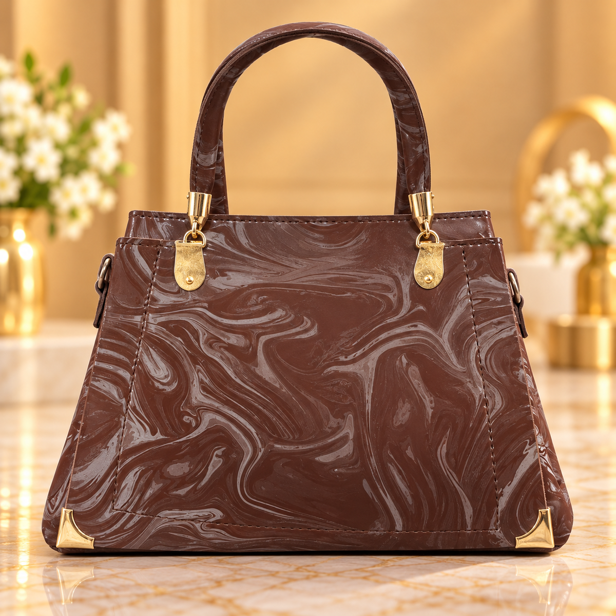 Premium Brown Marbled Handbag – Elegant Everyday Style