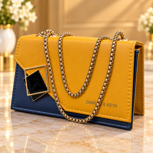 Mustard Yellow Women's Shoulder Bag with Gold Chain Strap
