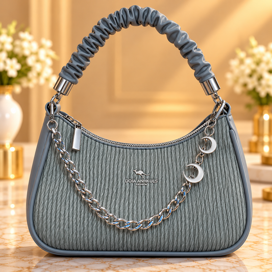 Imported Steel Grey Hobo Handbag for Women with Silver Chain