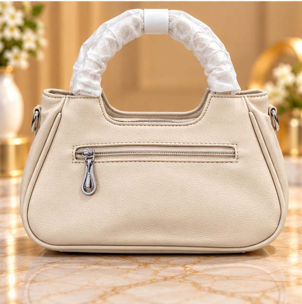 Imported Cream Handbag for Women with Detachable Shoulder Strap