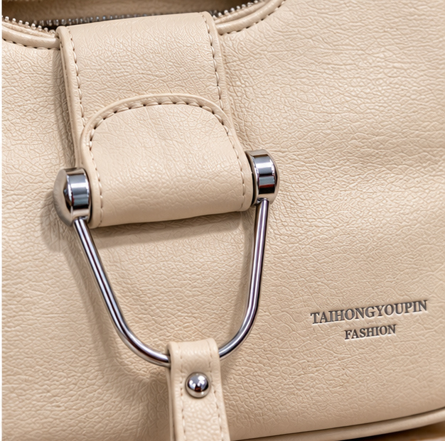 Imported Cream Handbag for Women with Detachable Shoulder Strap